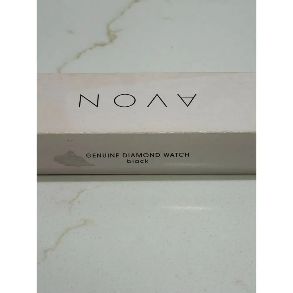 Avon Genuine Diamond Watch Black Textured Strap – New in Box
